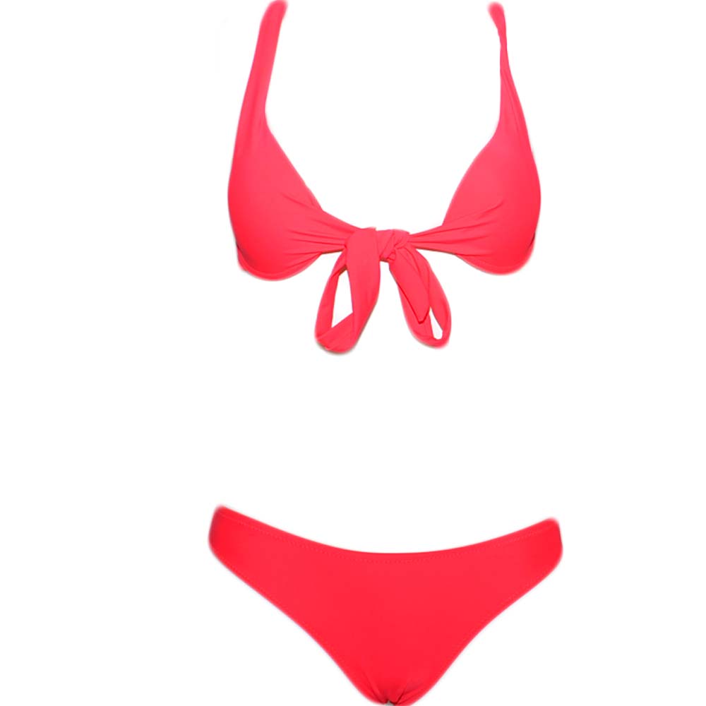 Costume da bagno corallo donna bikini swimwear con slip Basic e top bralette regolabile che si allaccia davanti moda .