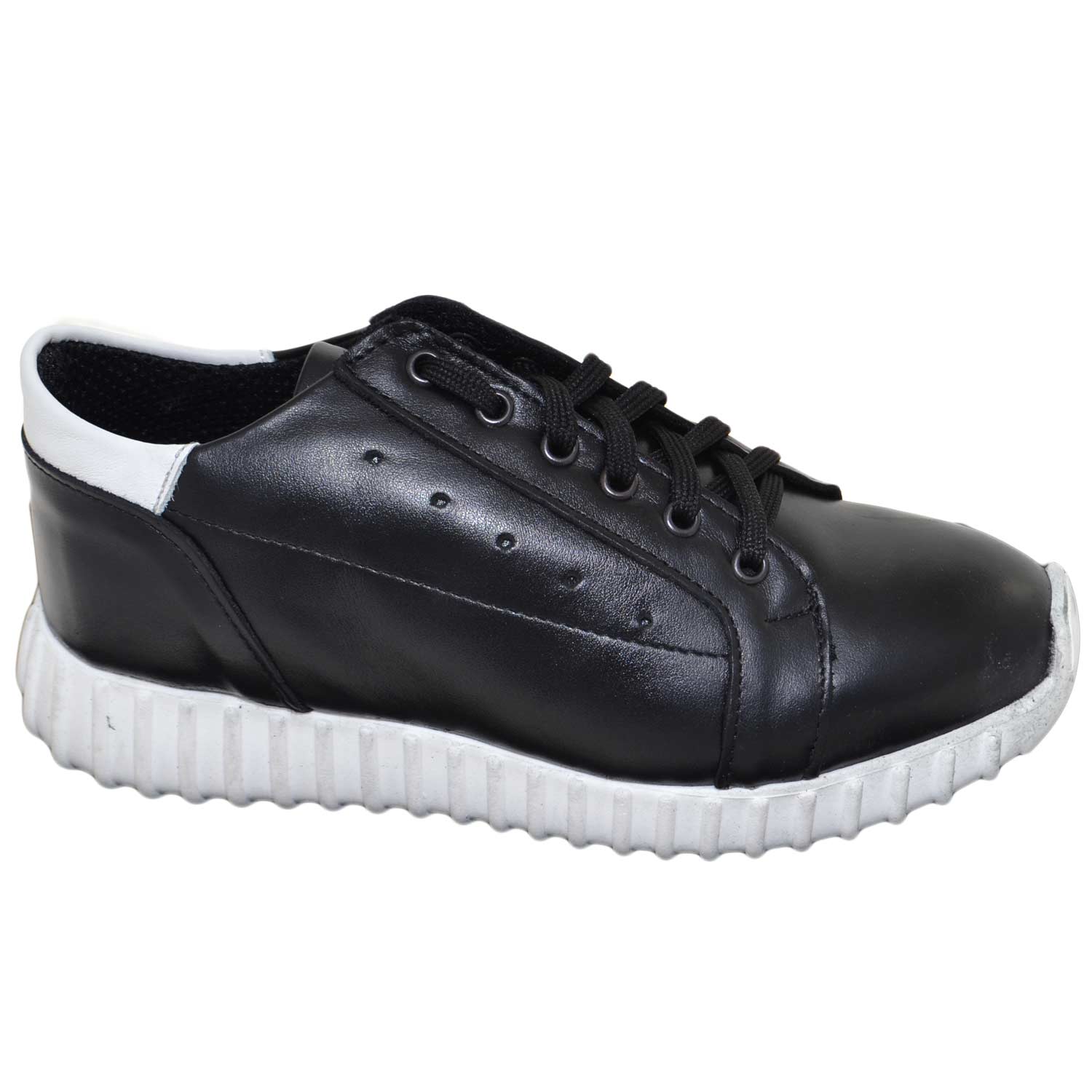 Sneakers alta uomo art.662 nera made in italy vera pelle fondo running comfort rifinimenti in bianco