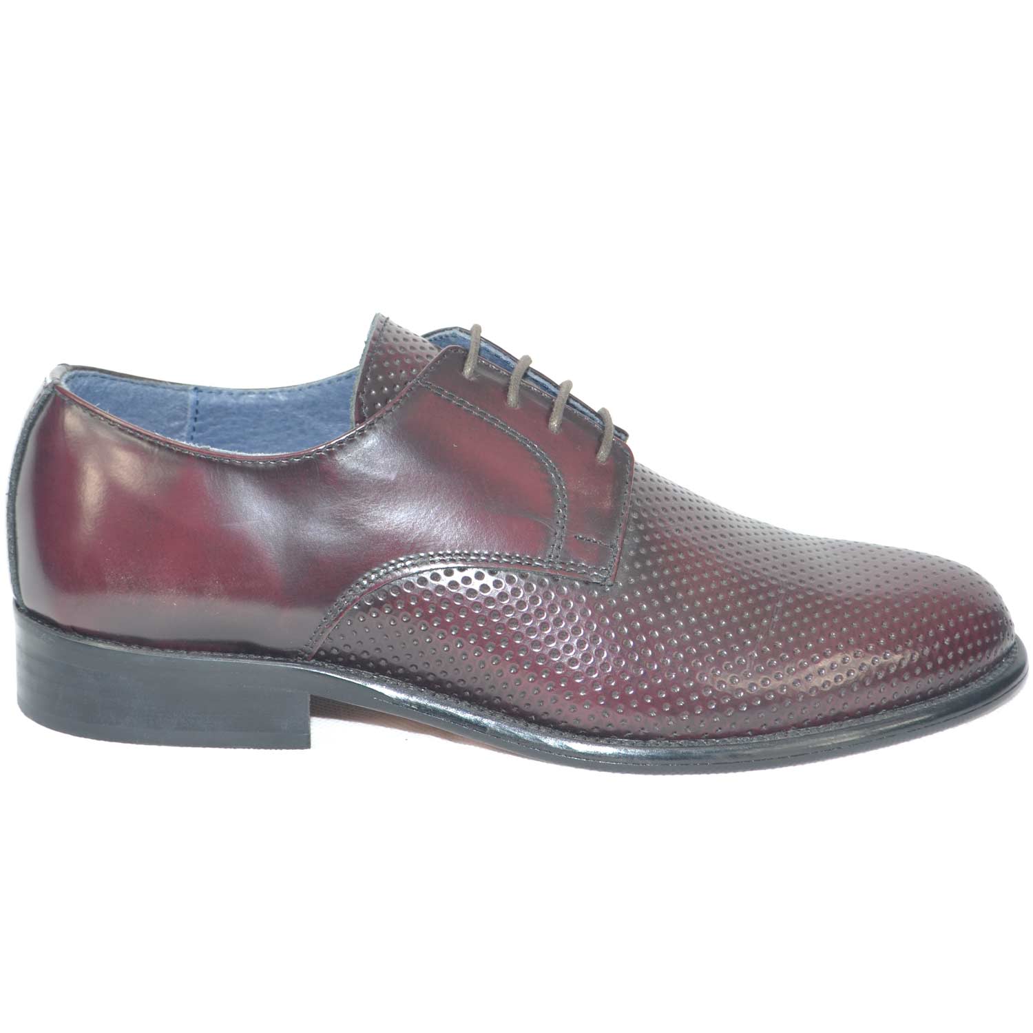 scarpe classiche uomo art.sc4402 vera pelle bordeaux made in italy microforata fondo cuoio.