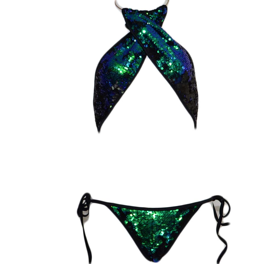 Costume bagno donna bikini swimwear fascia incrociata con joker nero verde sirena slip brasiliana coordinato regolabile.