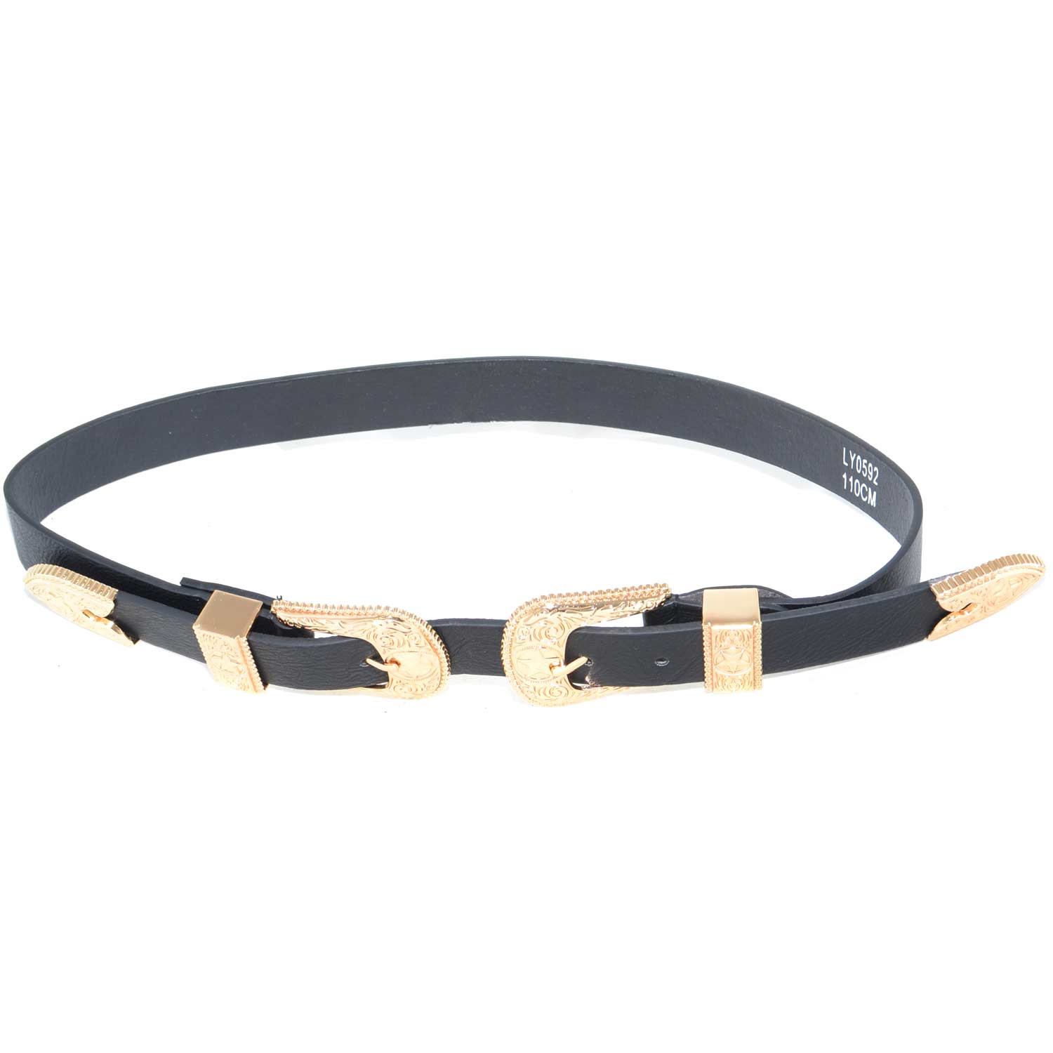 Cintura donna art.323 nera con doppia fibbia oro eco pelle made in italy moda comfort 