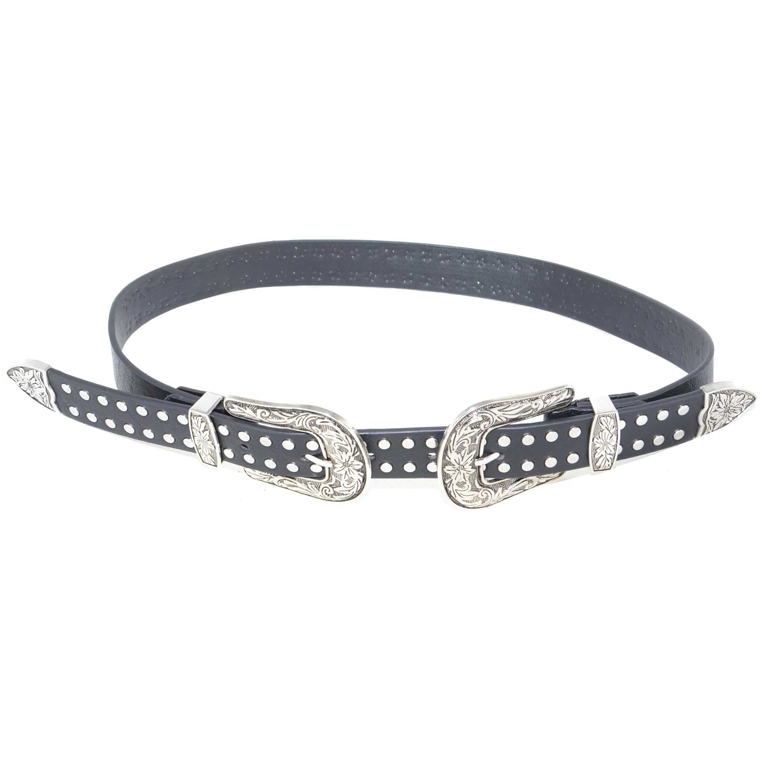 Cintura donna art.321 nera con doppia fibbia con borchie eco pelle made in italy moda comfort 