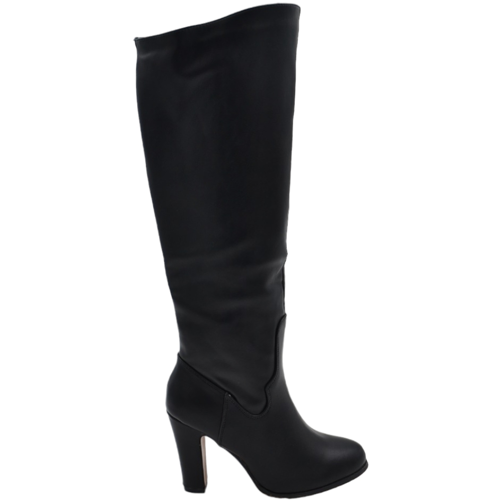 Stivali donna alti nero basic a tacco largo comodo 10 cm punta tonda sopra al ginocchio moda 