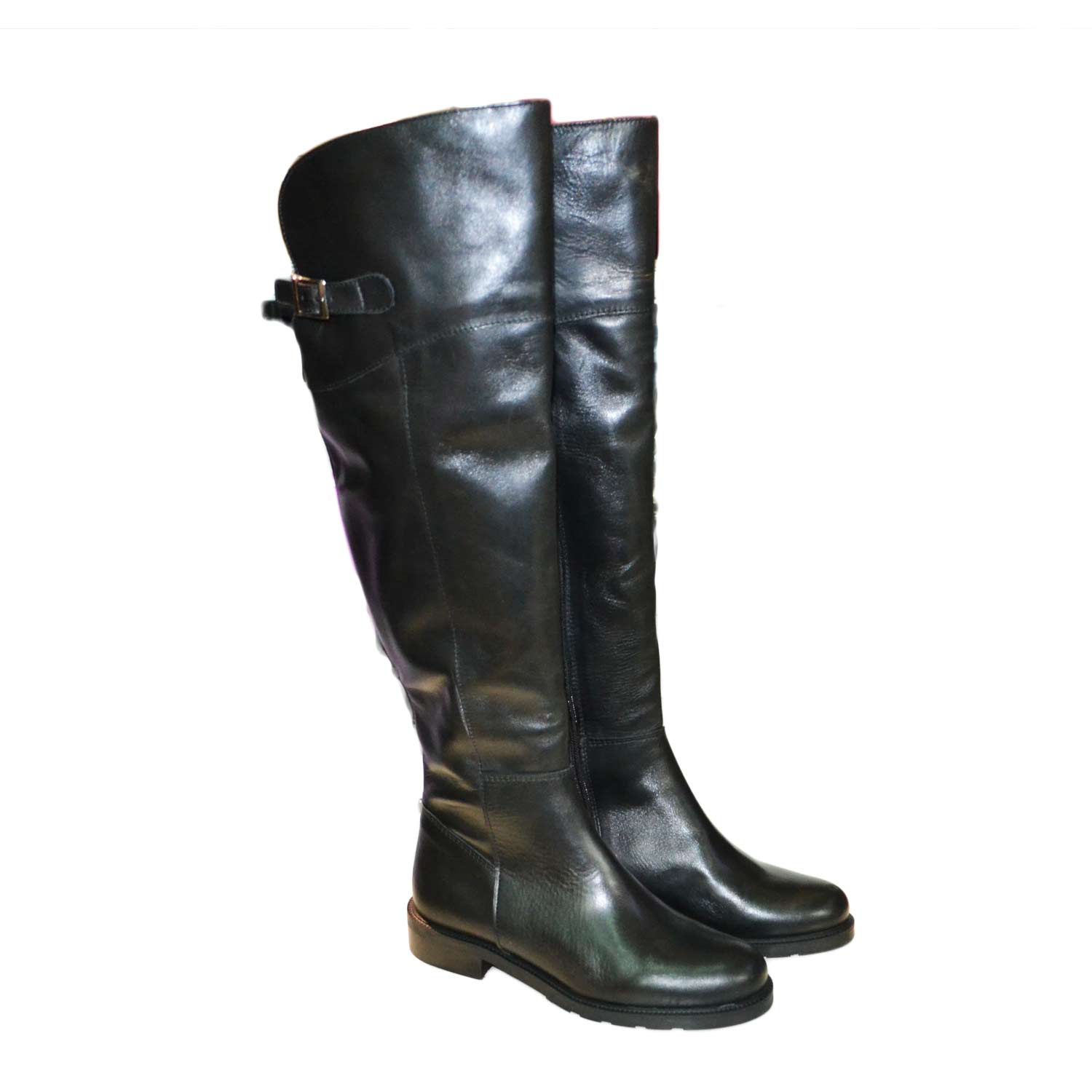 STIVALE ALTO CON FIBBIE ACCESSORI VERA PELLE NERO