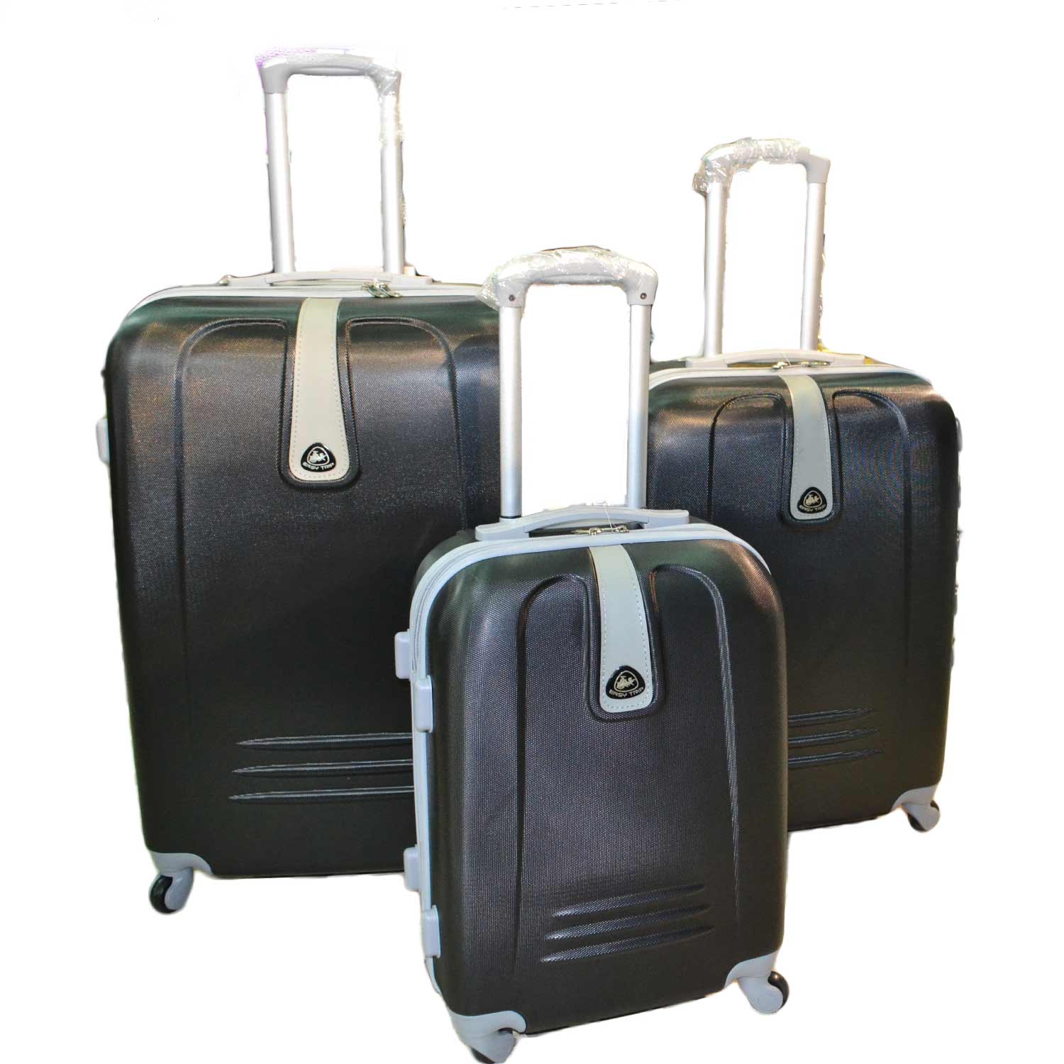 Set di 3 valigie nero con struttura rigida trolley valigie bagaglio a mano 