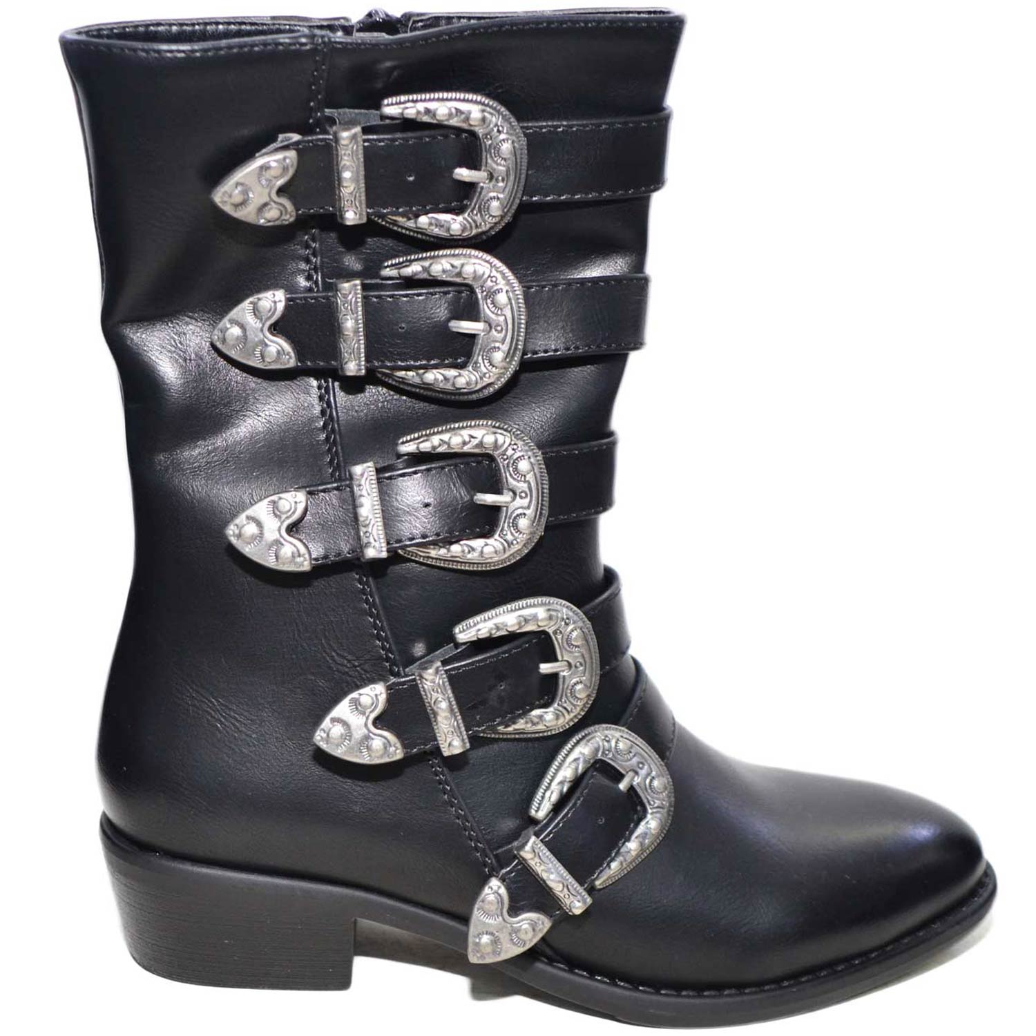 Stivaletti donna art.533 nero con con fibbie e zip nero antiscivolo 