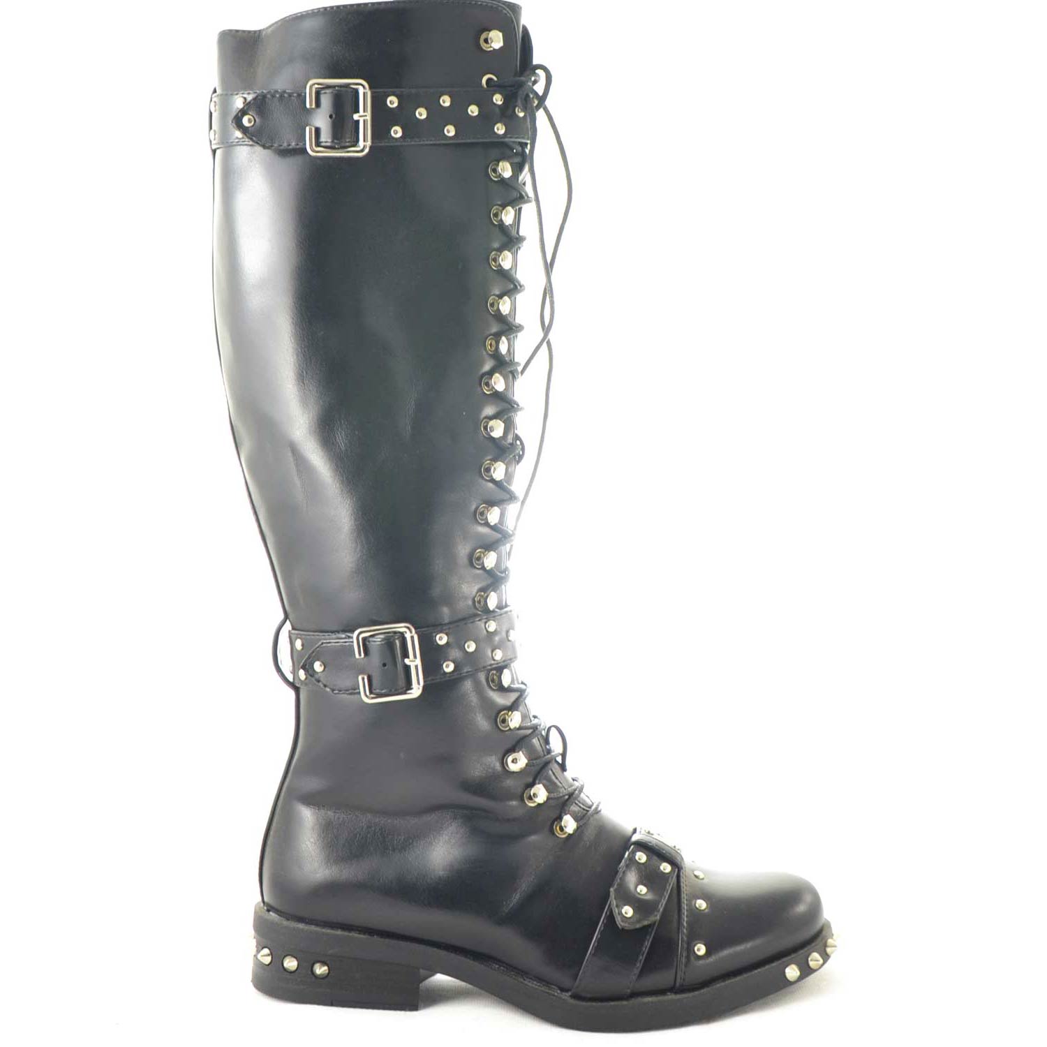Stivale alto donna ecopelle borchie art:pc0345 moda glamour tacco comfort