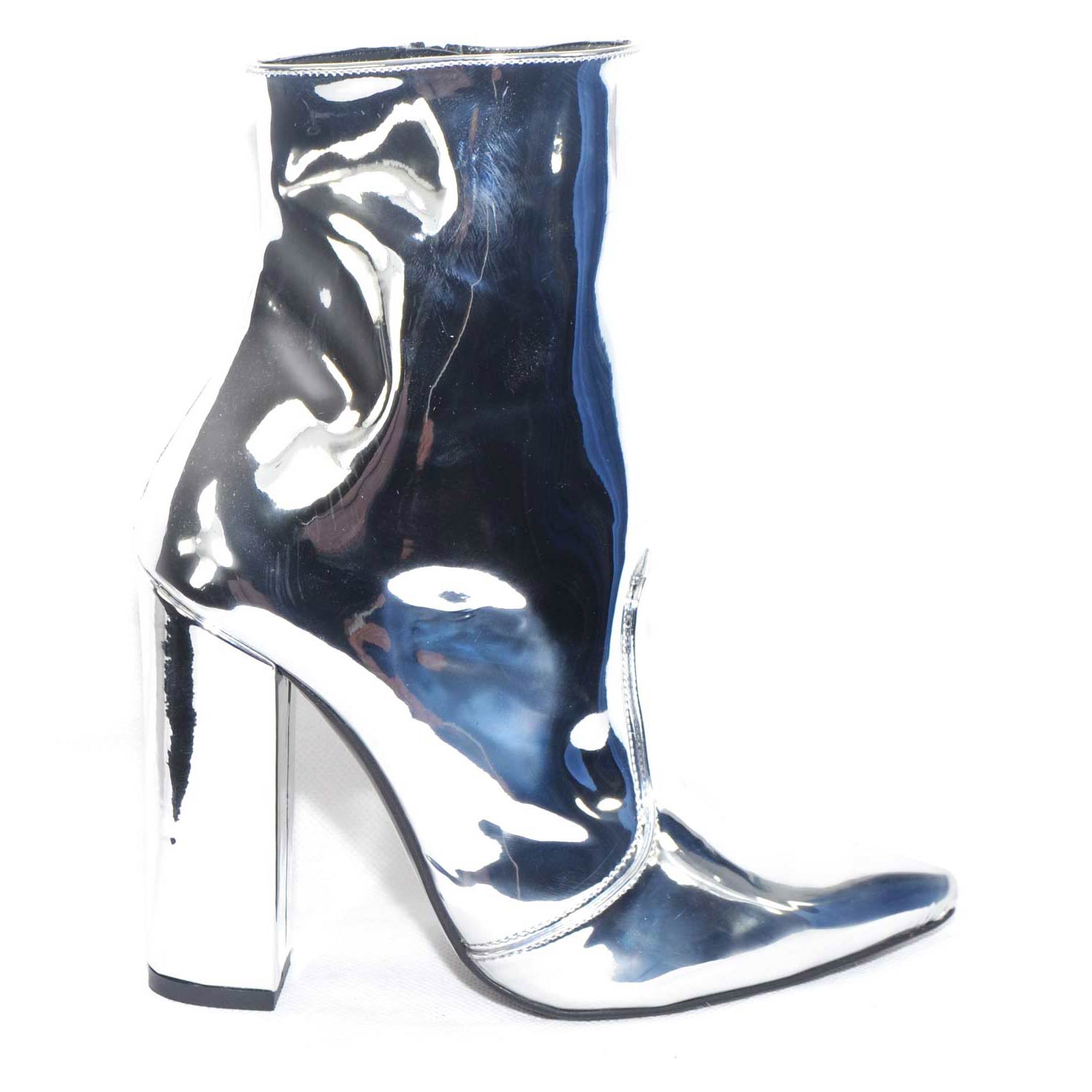 SCARPE DONNA TRONCHETTO PUNTA SPECCHIATO ARGENTO MADE IN ITALY GLAMOUR MODA TACCO LARGO 