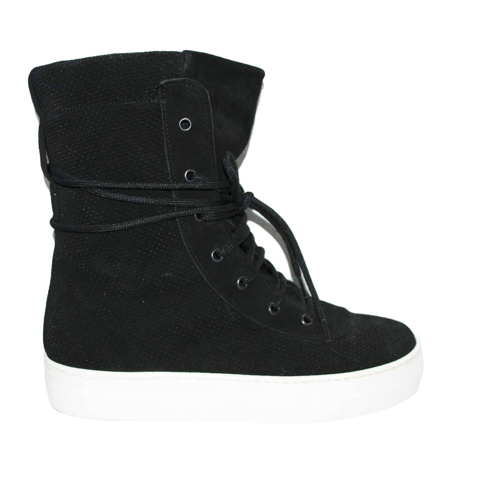 Scarpe stivale donna art 6006 fondo alto antiscivolo vera pelle camoscio forato nero fondo bianco moda glamour