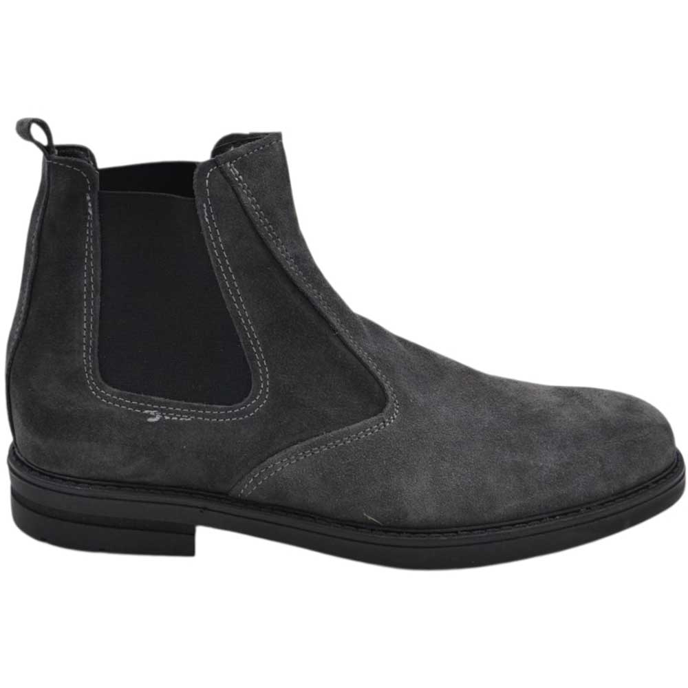 SCARPE UOMO BEATLES VERA PELLE SCAMOSCIATA GRIGIO SPAZZOLATO CON ZIP E ELASTICO FONDO GOMMA ANTISCIVOLO MADE IN ITALY.