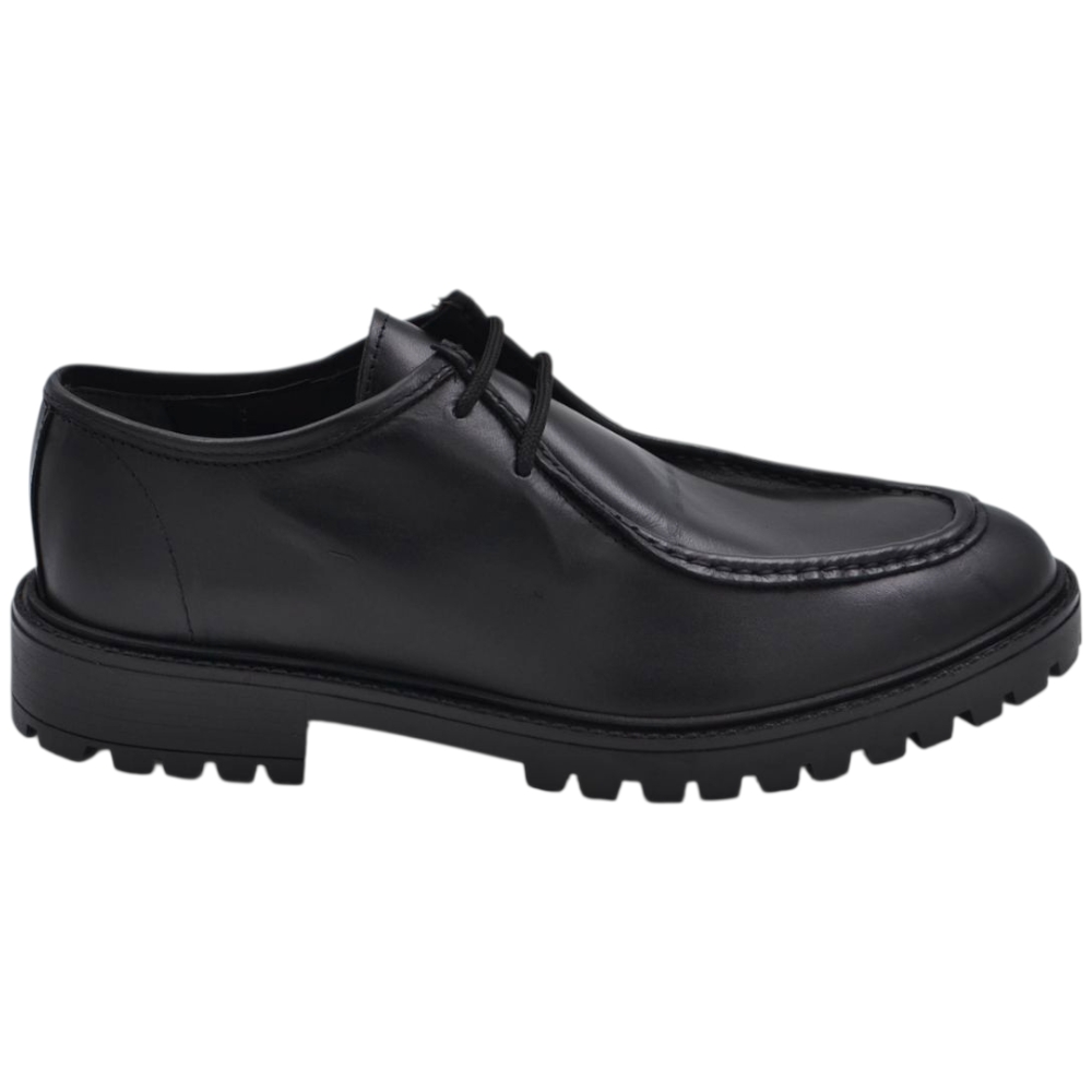 Scarpe uomo stringate ingegniere vera pelle nappa nero spazzolato suola alta zigrinata made in italy.