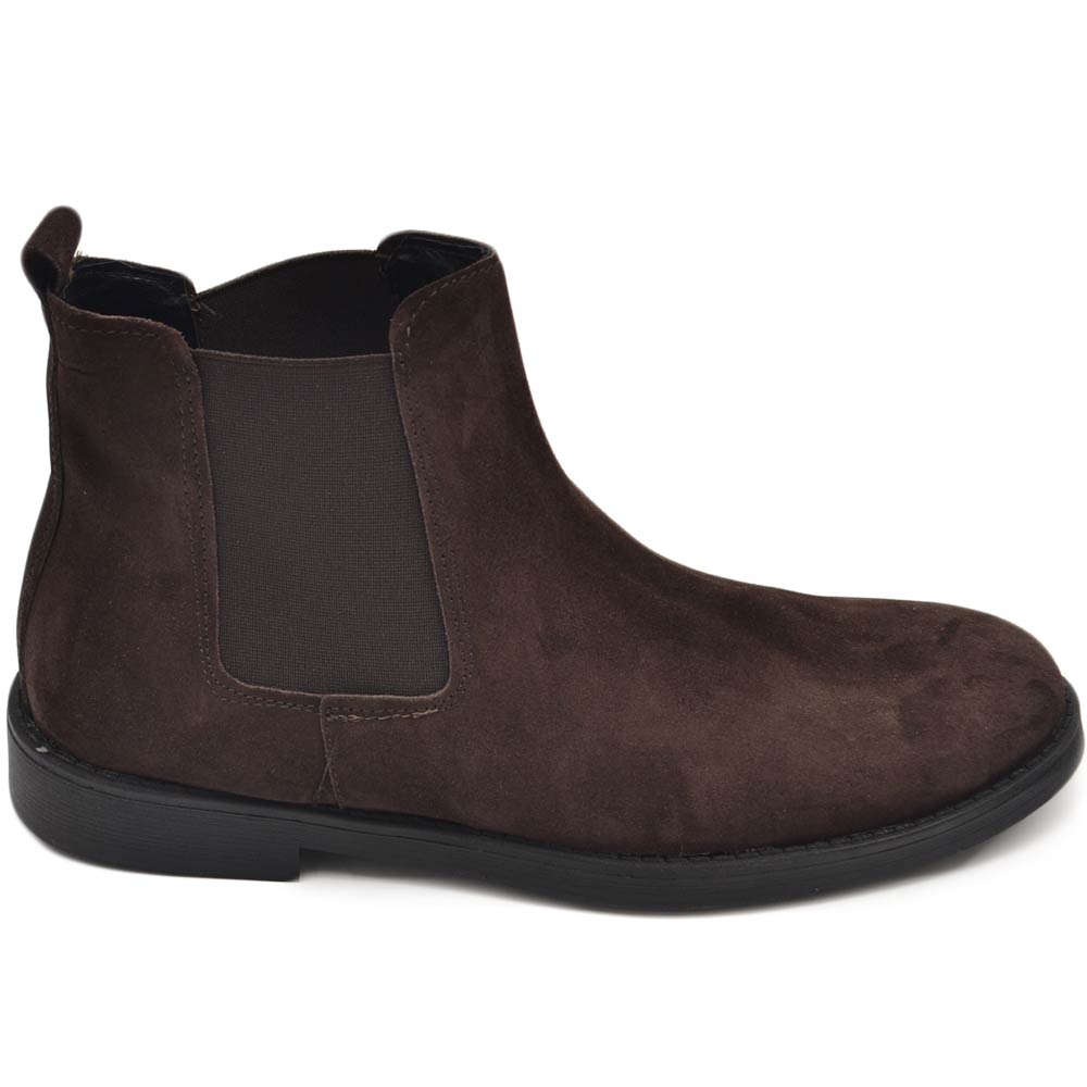 Beatles uomo stivaletto con elastico in vera pelle scamosciata marrone suola in gomma ultraleggera casual made in italy