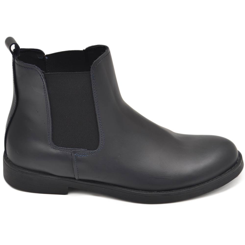 Beatles uomo stivaletto con elastico in vera pelle blu suola in gomma ventosa ultraleggera casual made in italy