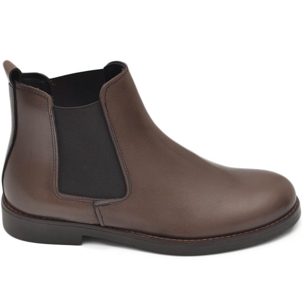 Beatles uomo stivaletto con elastico in vera pelle matte marrone suola in gomma ultraleggera casual made in italy