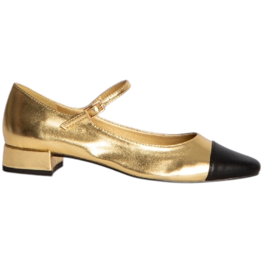 Scarpa ballerina donna Corina M4662 in pelle morbida oro e nera con punta tonda e fiocco tacco 3 cm basic