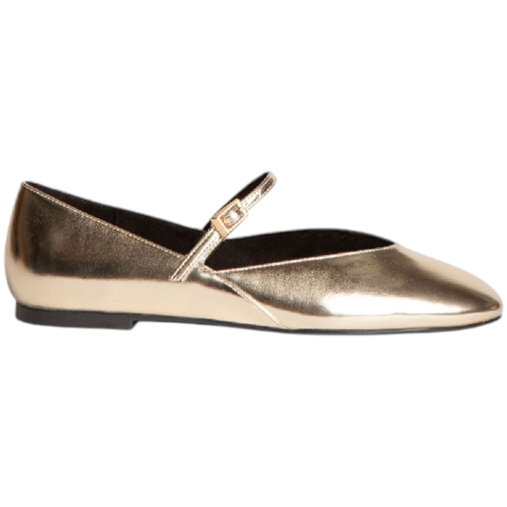 Scarpa ballerina donna Corina M4600 in pelle semilucida oro con punta quadrata e cinturino regolabile fondo sottile