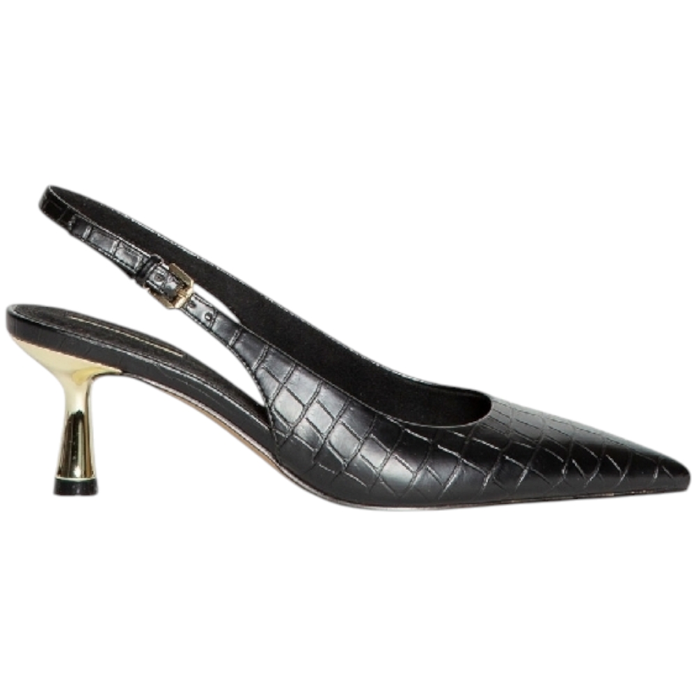 Decolette' donna Corina M4696 pelle effetto pitonato nero a punta tacco 7 cm cinturino regolabile tallone linea basi
