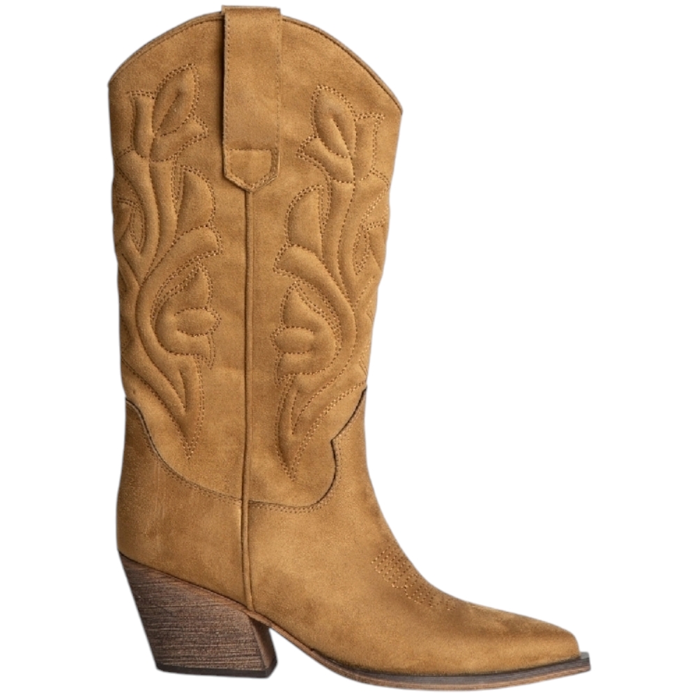 Stivali donna Western Corina M4791 in camoscio cuoio dettagli fatti a mano con tacco western 4 cm zip al ginocchio basic