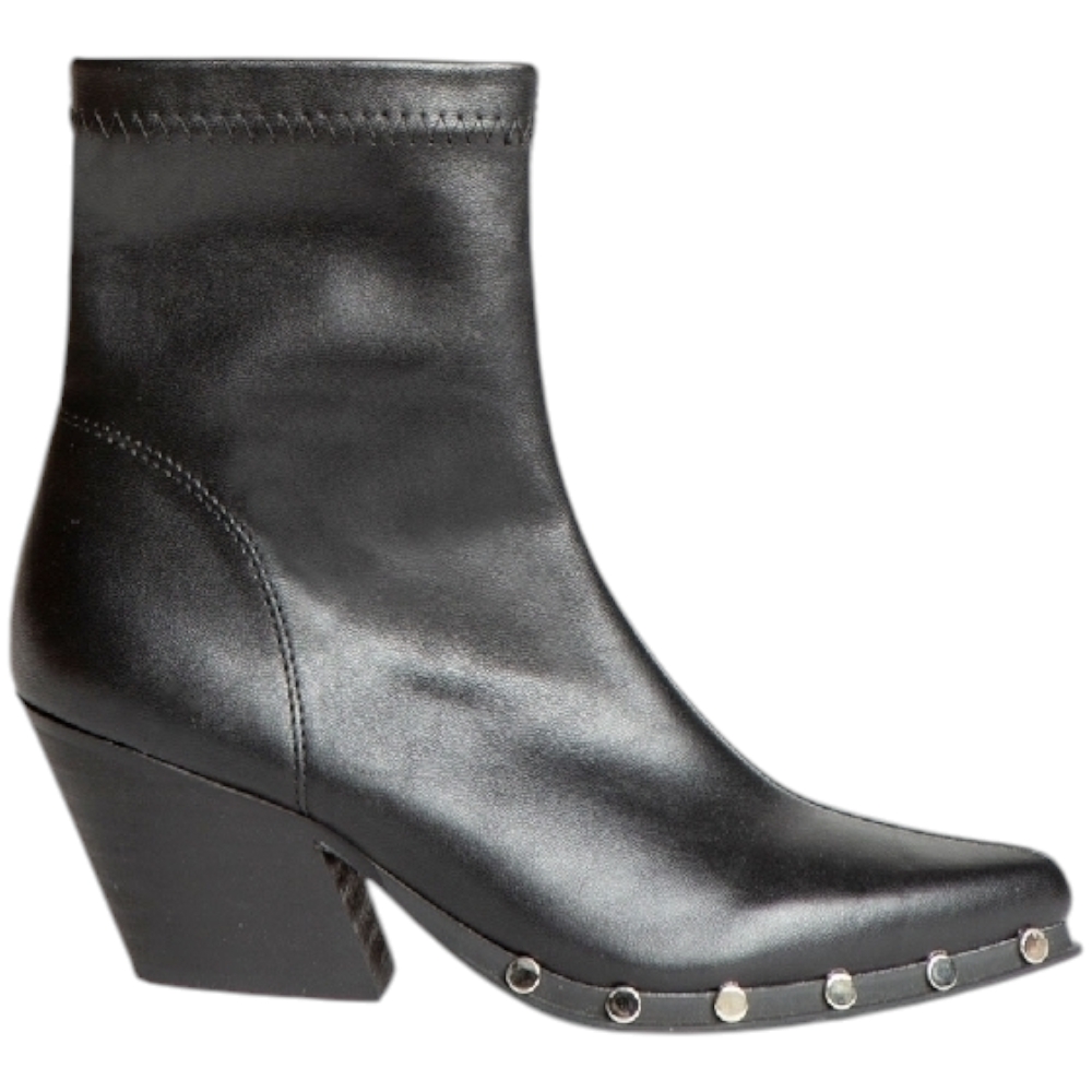 Tronchetto donna CorinaM4740 tacco legno cono 6,5cm a punta in pelle liscia nera con zip e borchie alla caviglia