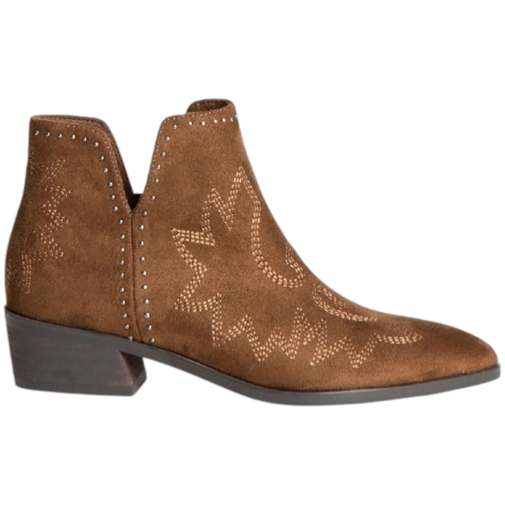 Stivaletto Corina donna M4712 corto texano a punta in camoscio marrone borchie dorate cuciture