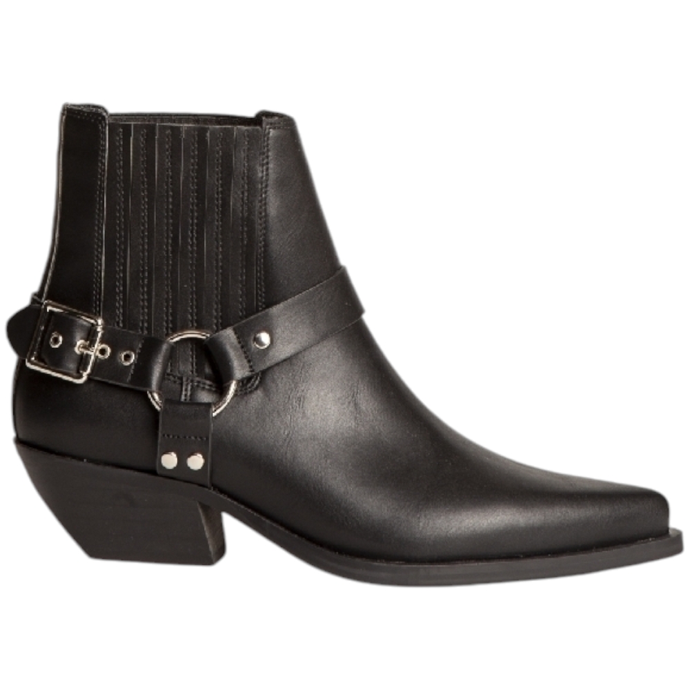 Tronchetto donna Corina M4720 tacco cono 5 cm a punta in pelle nera con elastico e accessorio alla caviglia