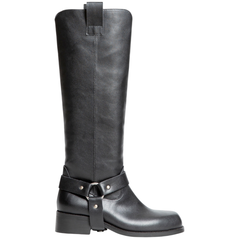 Stivali biker Corina M4821 in pelle nero con gambale alto liscio e fibbia cowboy punta squadrata