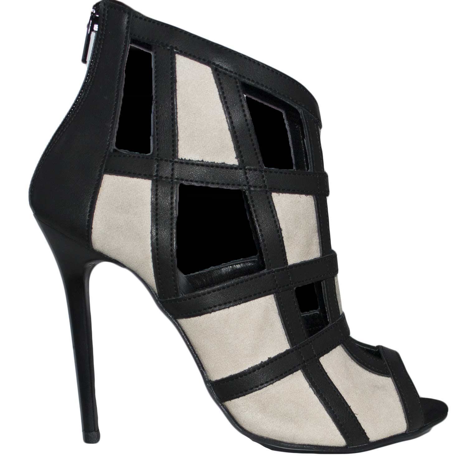 New scarpe tronchetto scacchi forma quadrata forato estivo nero pelle beige camoscio fashon art-00101 tacco doppio vera pelle zip made in italy tendenza glamour