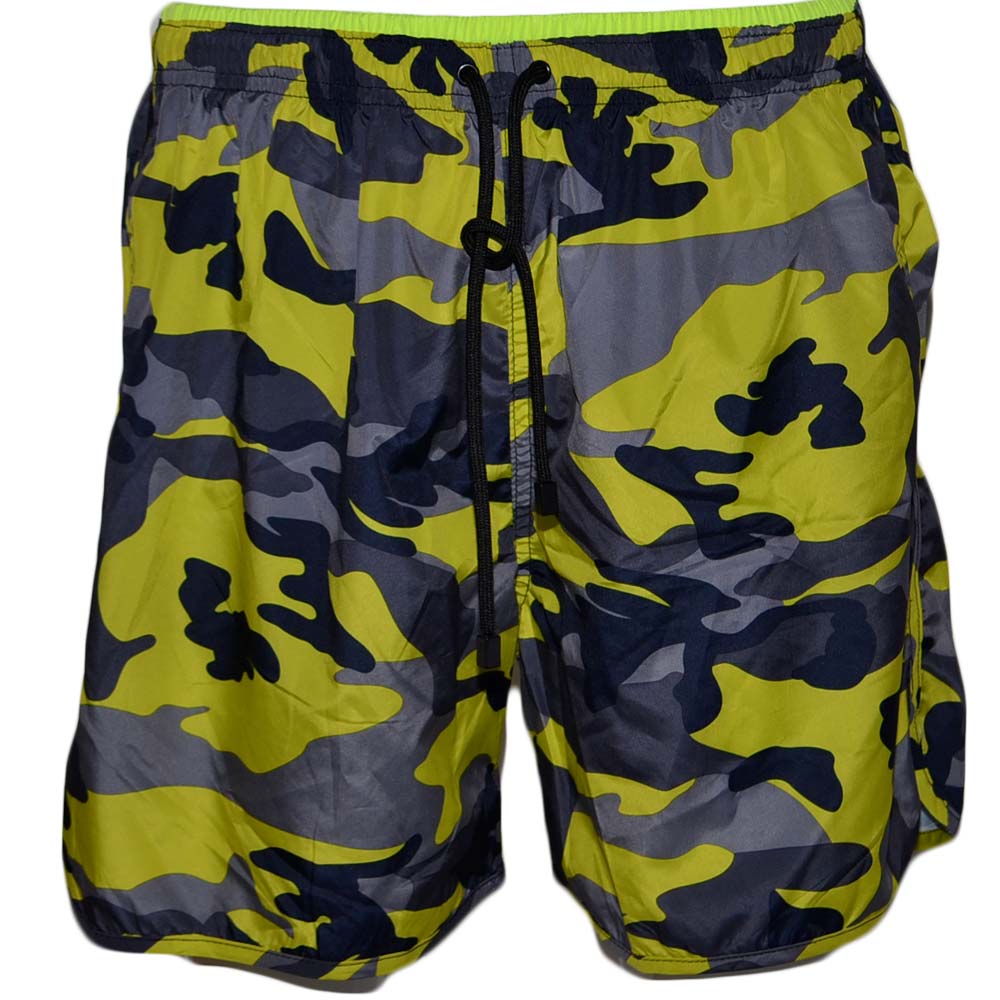 COSTUME MARE UOMO MIMETICO VERDE MILITARE E GIALLO FLUO PANTALONCINO BOXER SLIM FIT SHORTS PANTALONE BERMUDA 