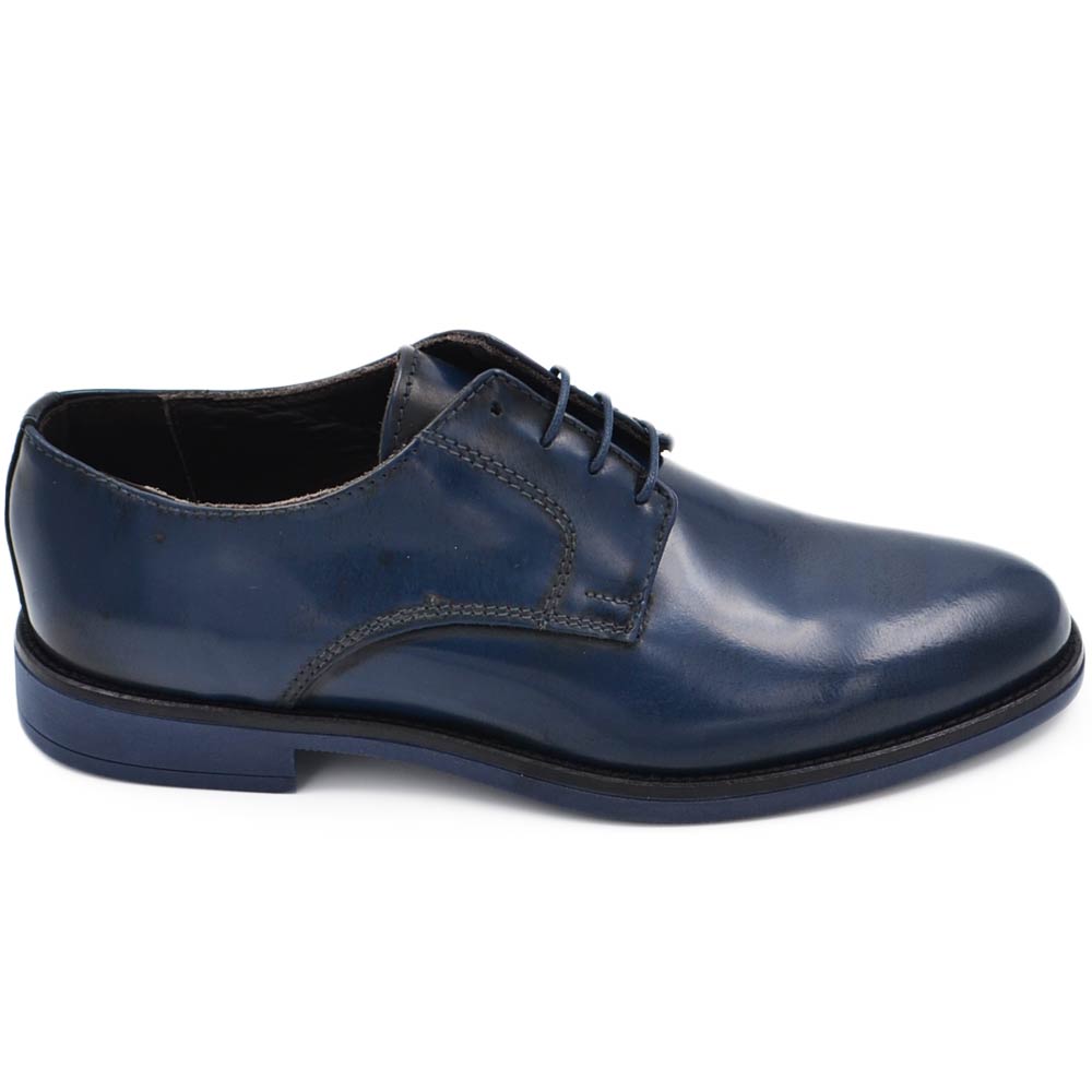 Scarpe uomo francesina inglese vera pelle lucida blu made in italy fondo gomma ultraleggera.