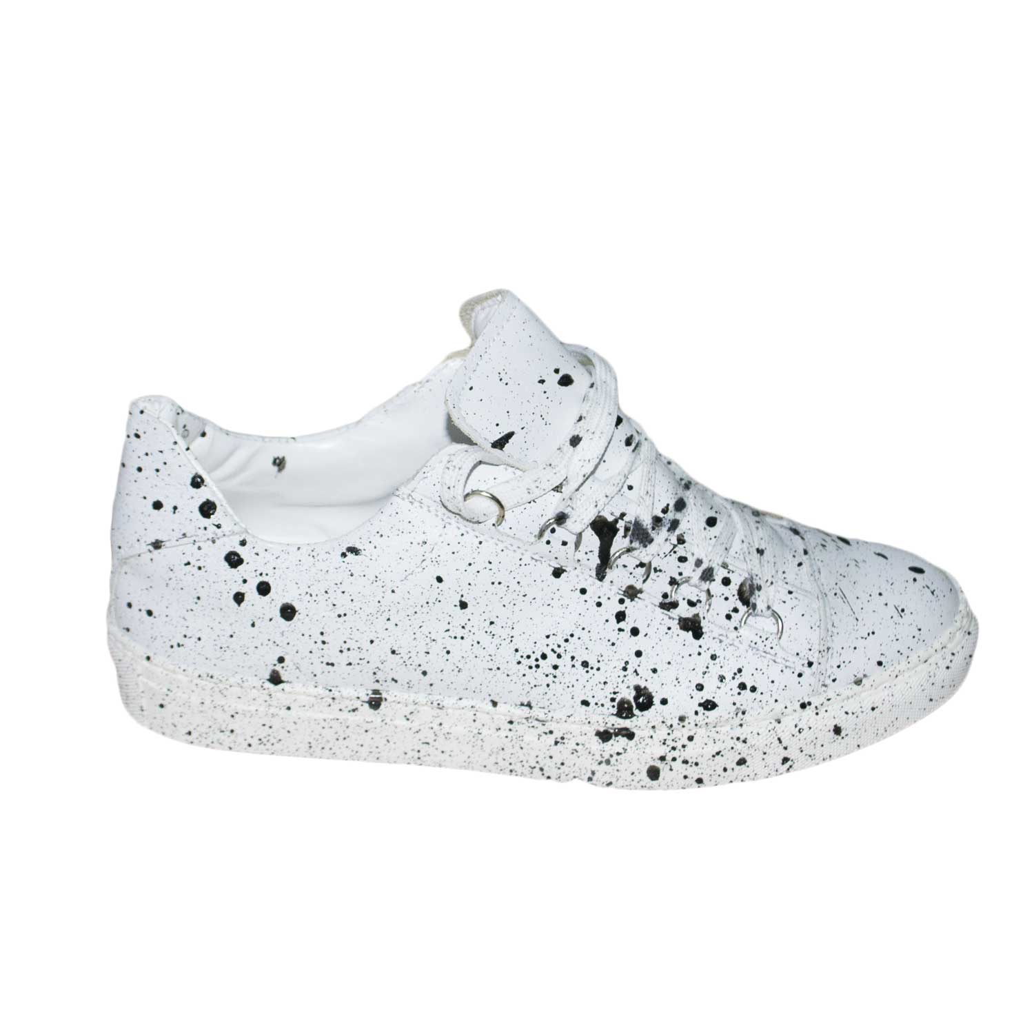 Scarpe uomo vitello bianco vera pelle made in italy schizzi nero pittura 