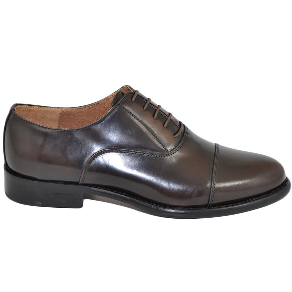 Scarpe uomo classica cerimonia fondo cuoio con antiscivolo vera pelle abrasivato marrone mezza punta gentleman.