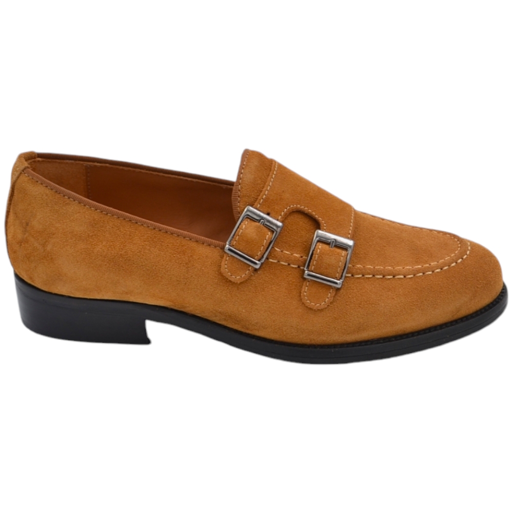 Scarpe mocassino uomo doppia fibbia in vera pelle camoscio cuoio fondo in cuoio con antiscivolo fibbia argento