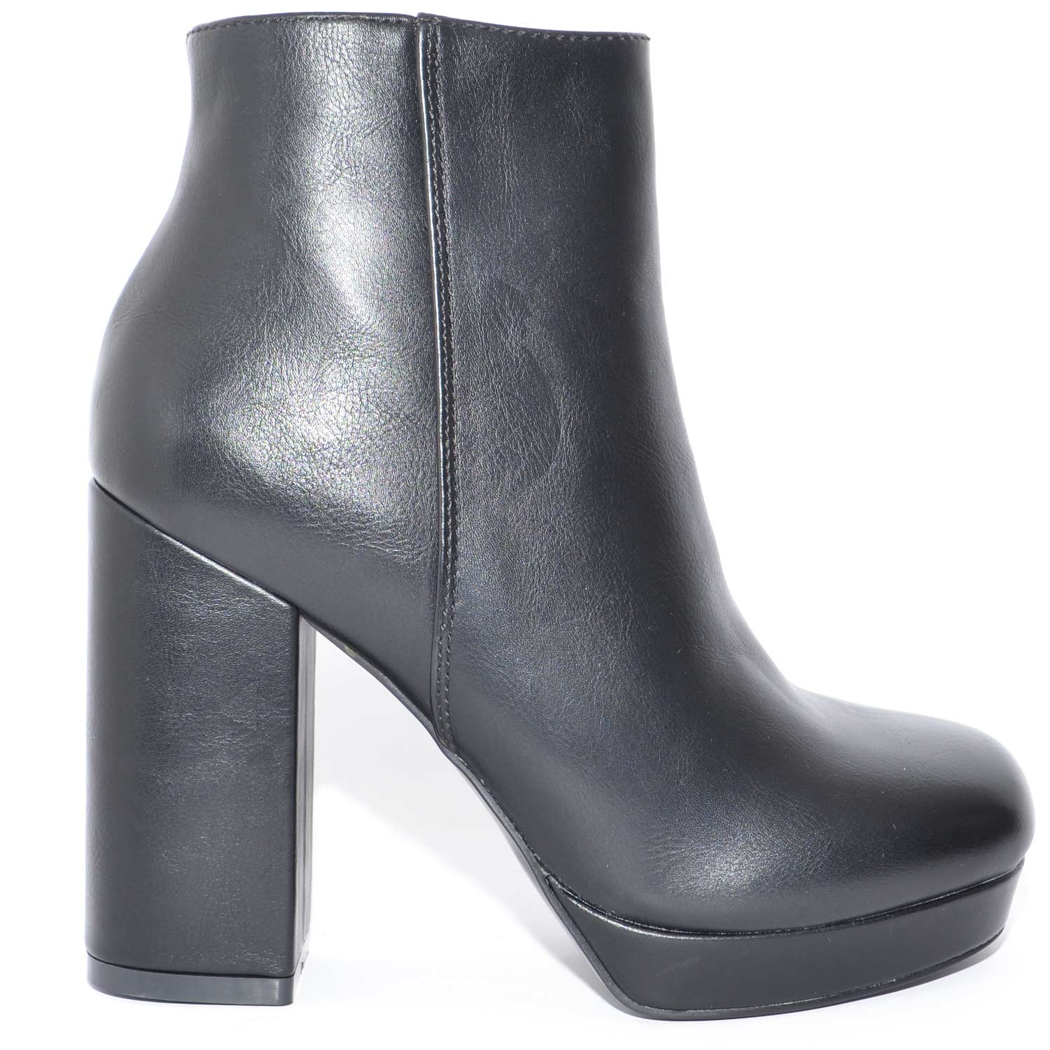 TRONCHETTO IN PELLE CHIUSO PUNTA ROTONDA NERO CON PLATEAU E TACCO LARGO LINEA BASIC