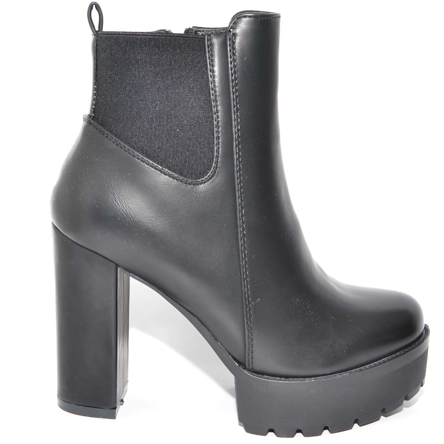 TRONCHETTO BEATLES NERO CON PLATEAU E TACCO LARGO APPLICAZIONE LINEA BASIC