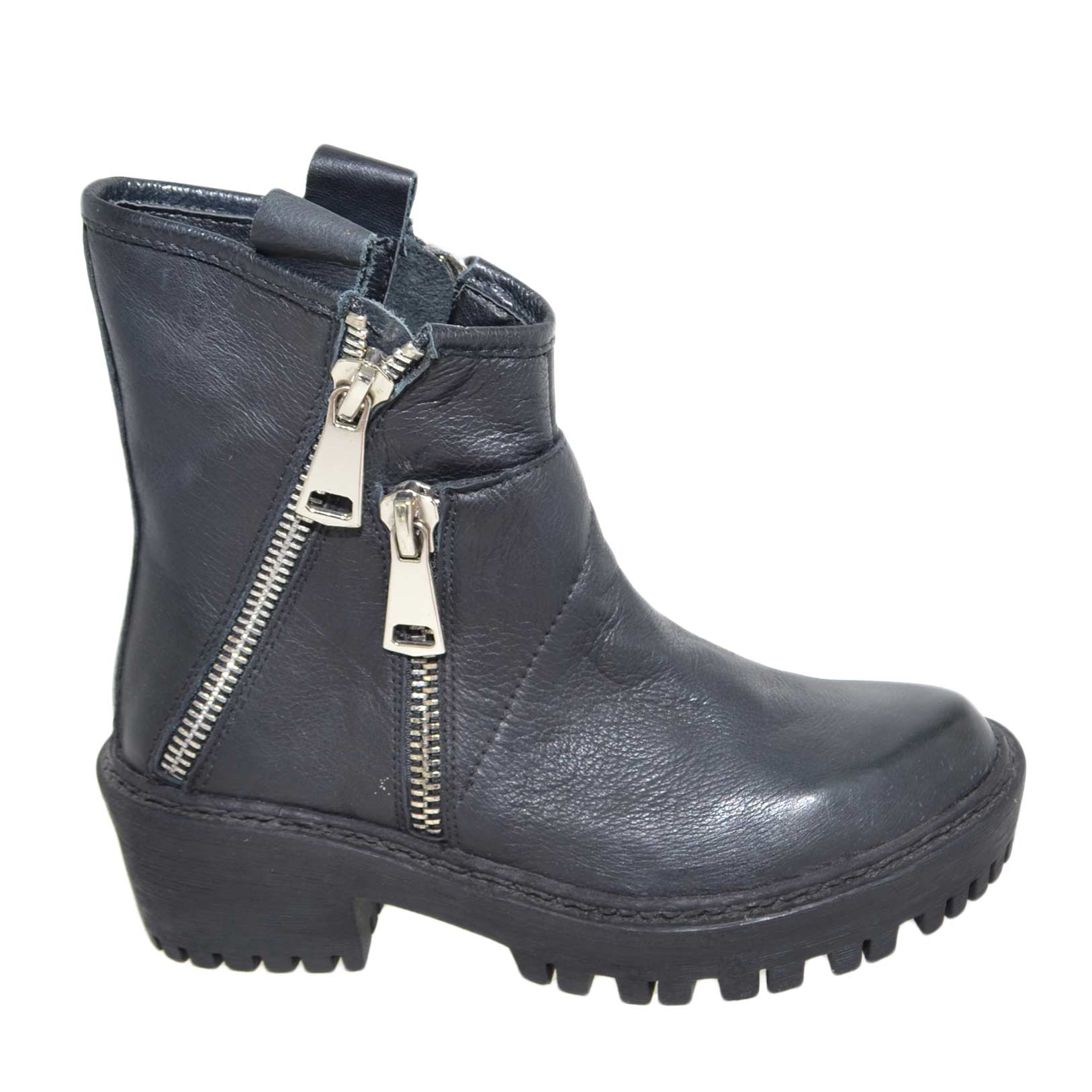 Stivaletto donna art.st5544 nero  in vera pelle con doppia zip comodo moda glamour.