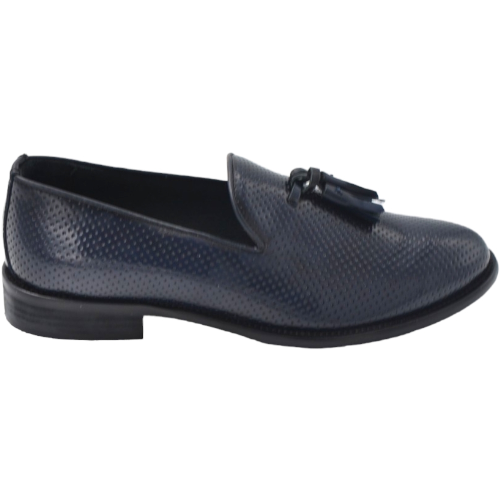 CALZATURE UOMO MOCASSINO BLU ART.ELG03 ELEGANTE FORATO VERO CUOIO MADE IN ITALY LAVORATO ARTIGIANALMENTE