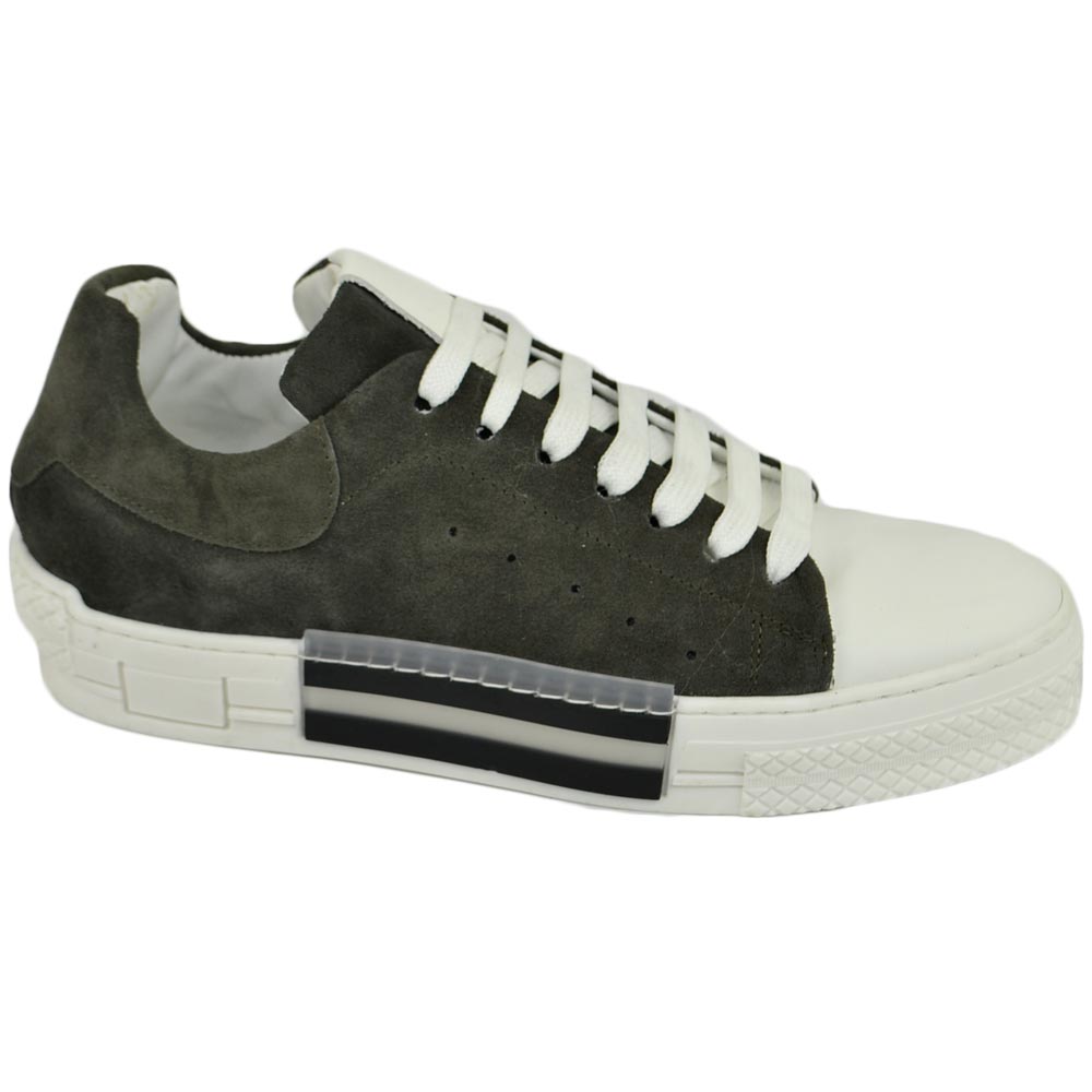 Custom 511 sneakers bicolore uomo in vera pelle camoscio grigio e punta bianca doppi lacci in tinta moda made in italy