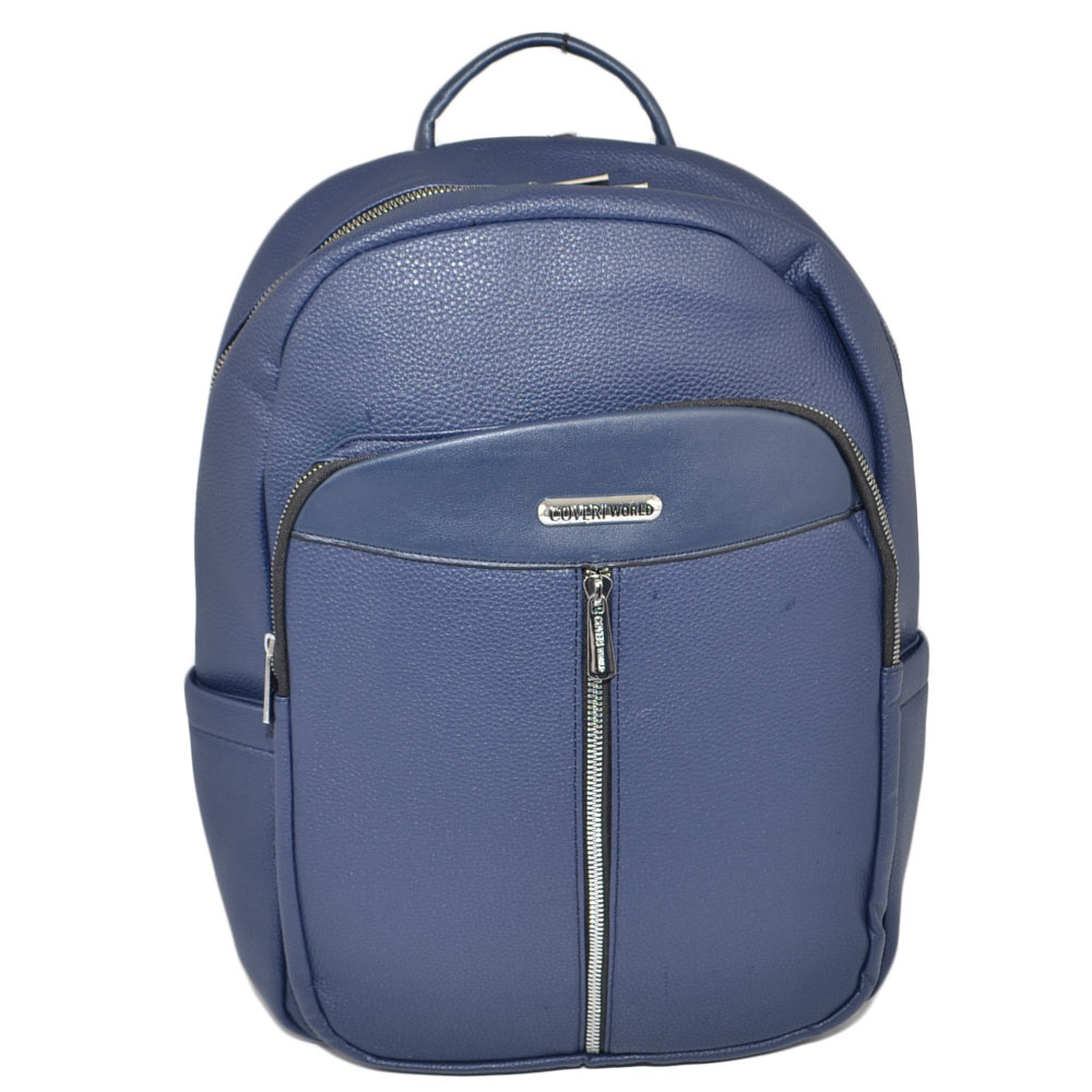 Zaino blu Uomo Borsa Zainetto Media 13 Pollici Laptop Portatile PU Pelle con zip Backpack Casual Elegante