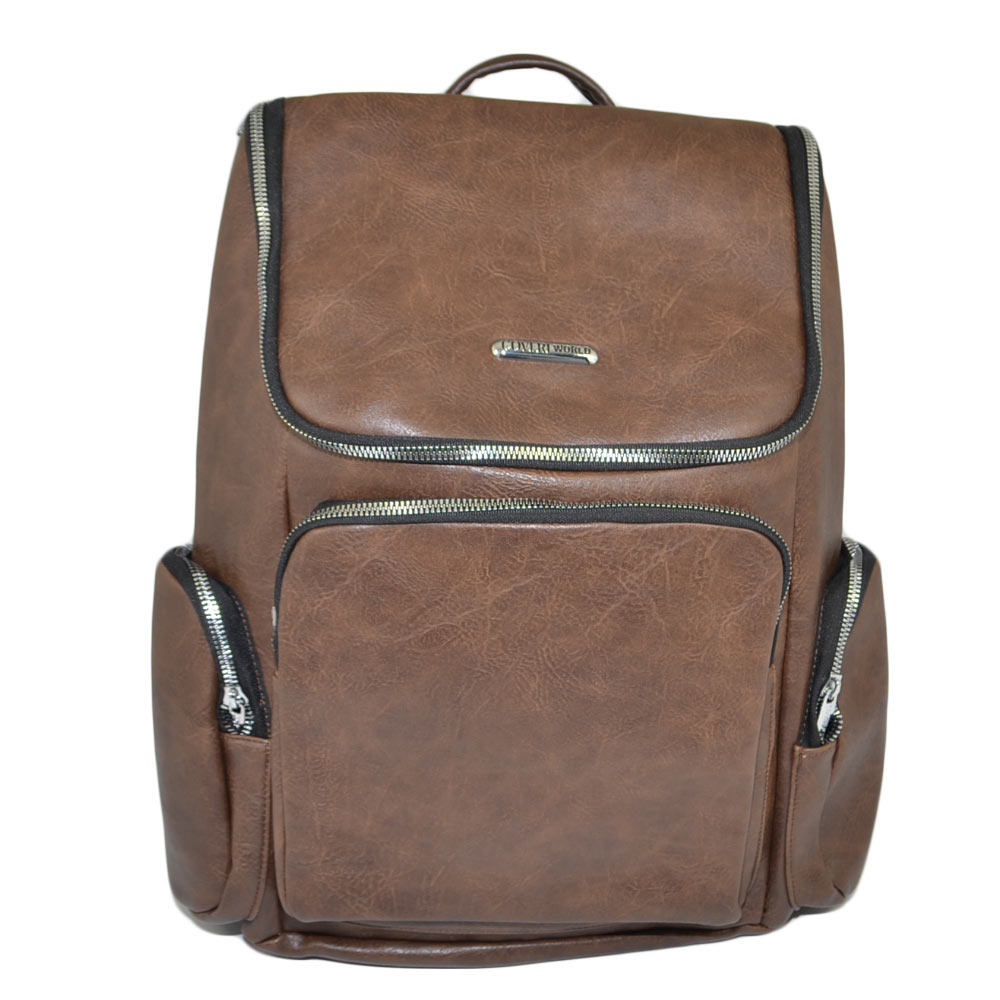 Zaino marrone uomo borsa medio rettangolare 13 pollici laptop portatile pu pelle con zip backpack casual elegante