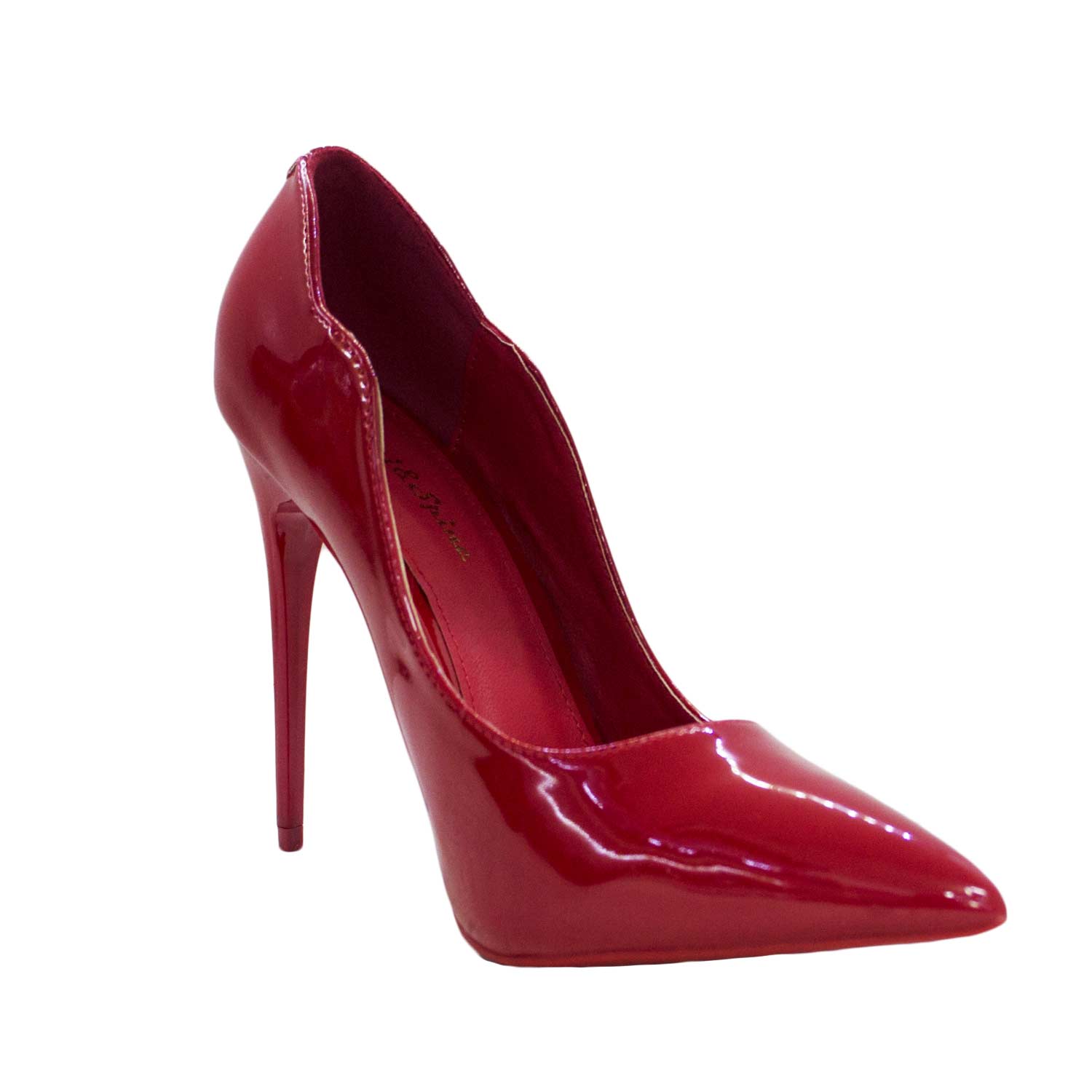 Scarpe donna decollete vernice rosso lucido ondulato art 0024 tacco spillo moda  