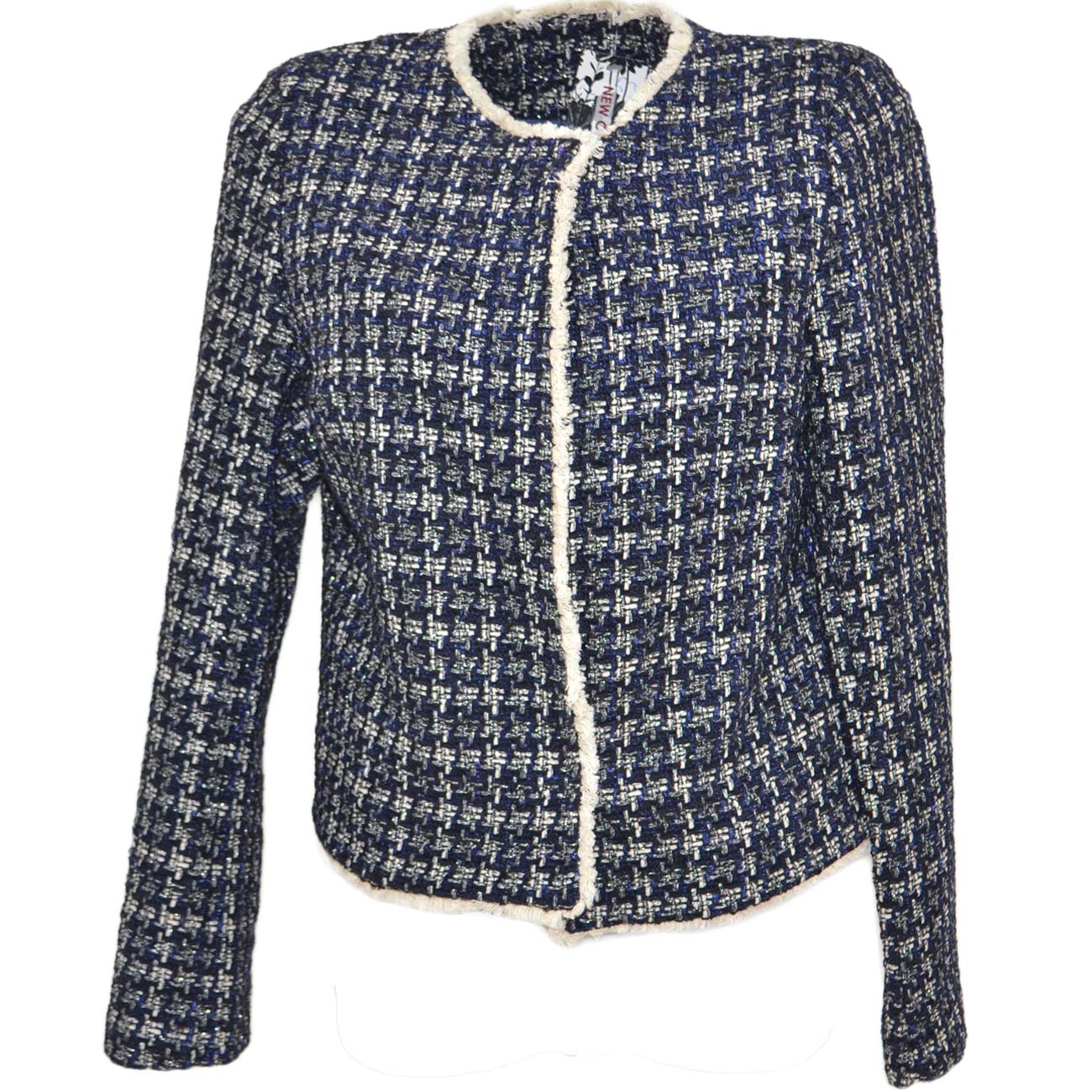 Tailleur twin set blu donna gonna e blazer corto in lanetta ad intessitura laga fantasia satinato made in italy