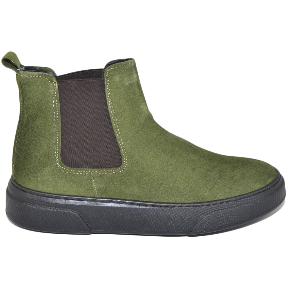 Beatles uomo stivaletto con elastico in vera pelle camoscio verde gomma nero sportiva casual made in italy handmade