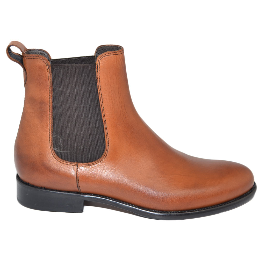 Beatles uomo stivaletto elastico vera pelle nappa marrone spazzolato collo alto suola vero cuoio made in italy handmade