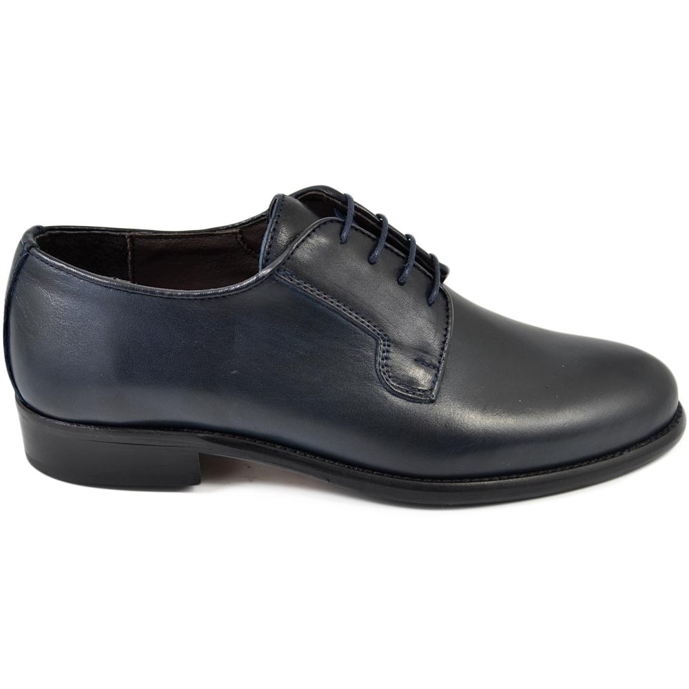 Scarpe uomo stringate vera pelle blu spazzolata a mano fondo classico vero cuoio con antiscivolo moda elegante