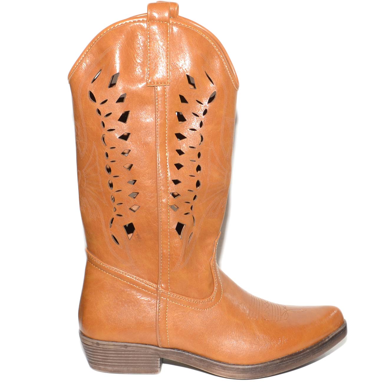 Stivali donna camperos texani stile western cuoio con foratura laser su pelle tinta unita altezza polpaccio donna stivali Malu Shoes MaluShoes