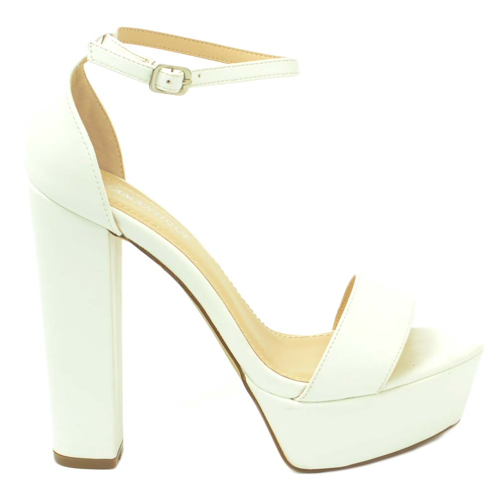 Sandalo donna bianco in ecopelle tacco largo alto 15 cm plateau 4 cm  cinturino alla caviglia linea basic moda tendenza donna sandali tacco Malu  Shoes | MaluShoes