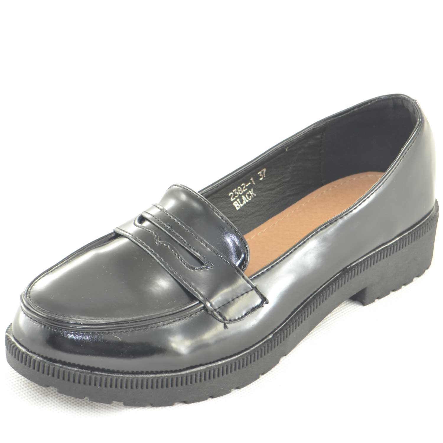 Mocassino donna in pelle abrasivata nera con fondo in gomma glamour chic 