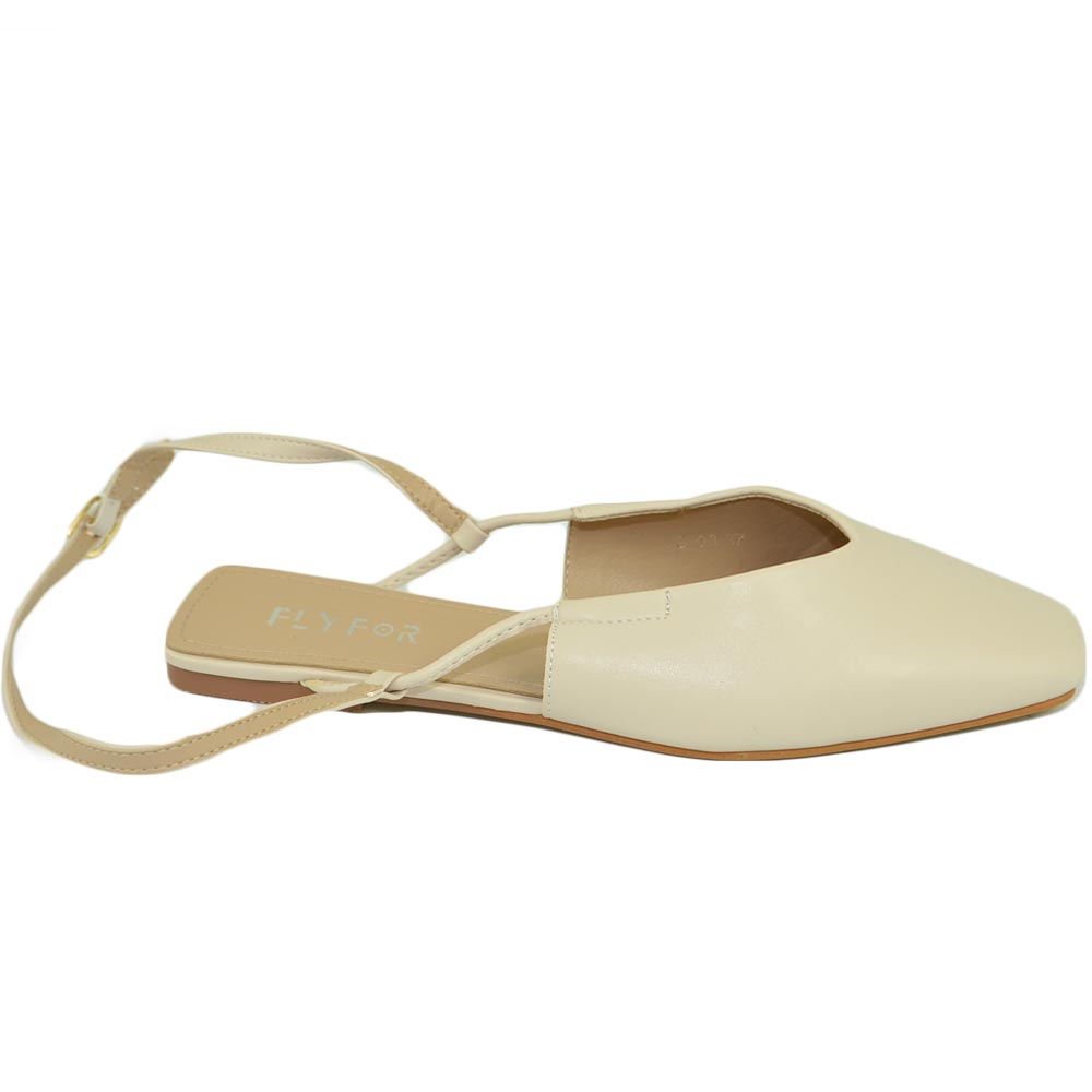 Scarpe donna mules ballerine nudo beige mocassino raso terra tallone scoperto con cinturino alla schiava caviglia