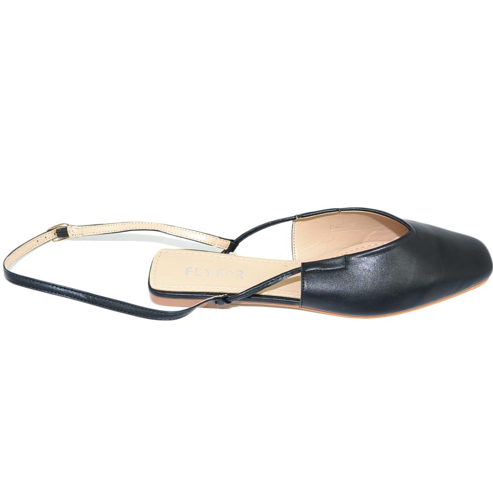 Scarpe donna mules ballerine nere mocassino raso terra tallone scoperto con cinturino alla schiava caviglia