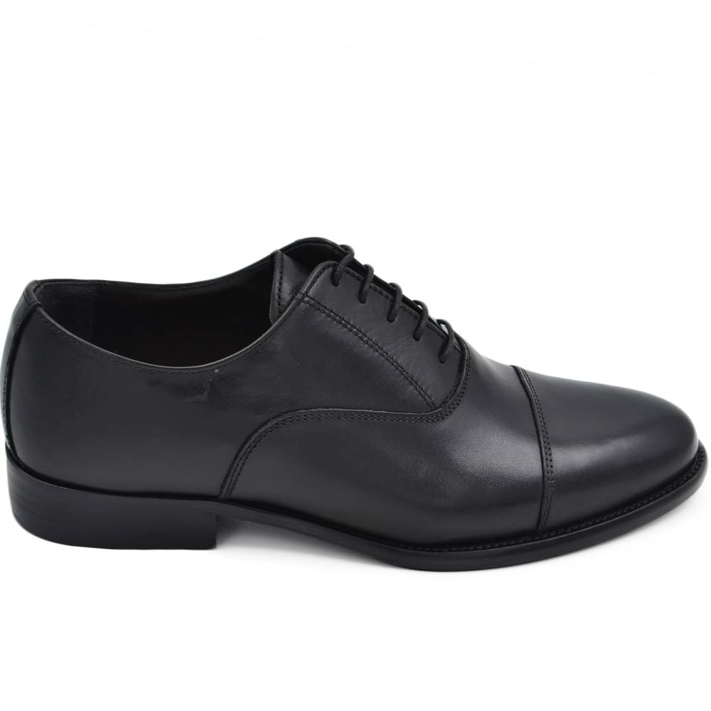 Scarpe uomo classica stringata con fondo cuoio e antiscivolo vera pelle matte nera mezza punta gentleman cerimonia